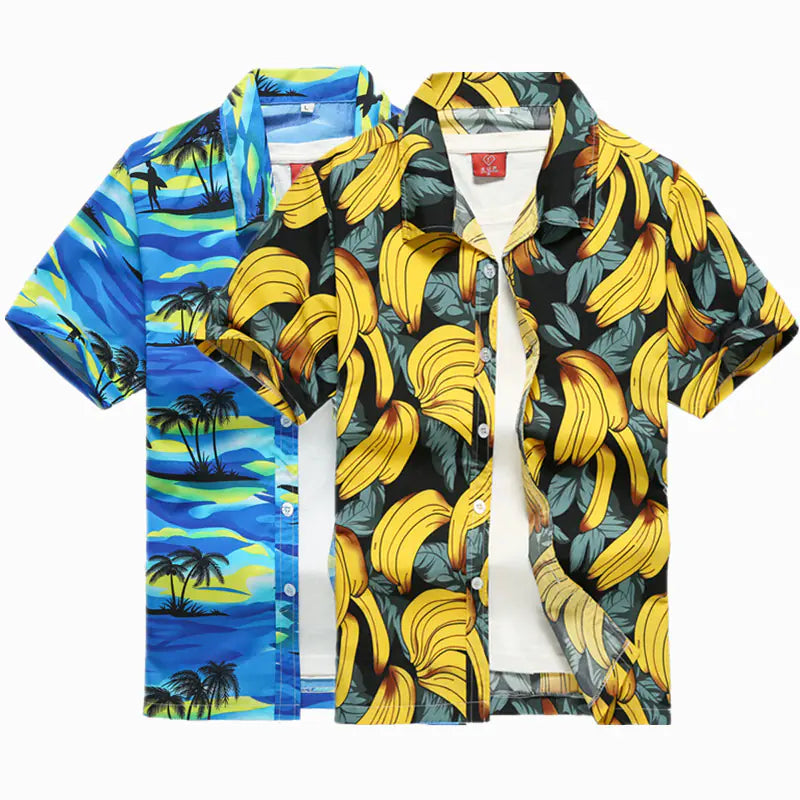 Hawaiian Men's Printed Short Sleeve Shirt, Summer Casual