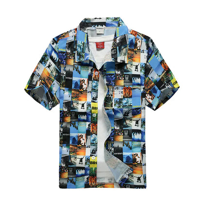 Hawaiian Men's Printed Short Sleeve Shirt, Summer Casual