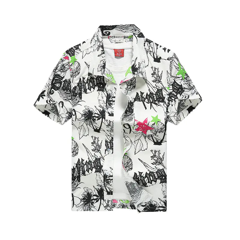 Hawaiian Men's Printed Short Sleeve Shirt, Summer Casual