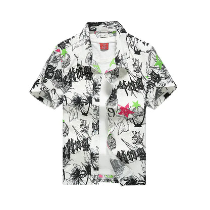 Hawaiian Men's Printed Short Sleeve Shirt, Summer Casual