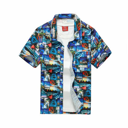 Hawaiian Men's Printed Short Sleeve Shirt, Summer Casual