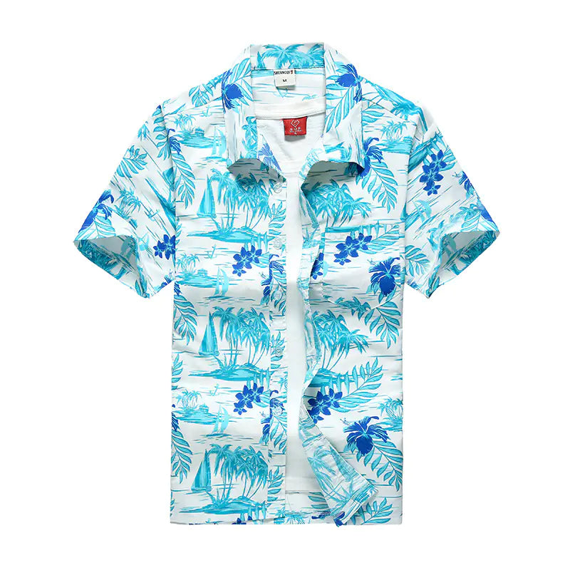 Hawaiian Men's Printed Short Sleeve Shirt, Summer Casual