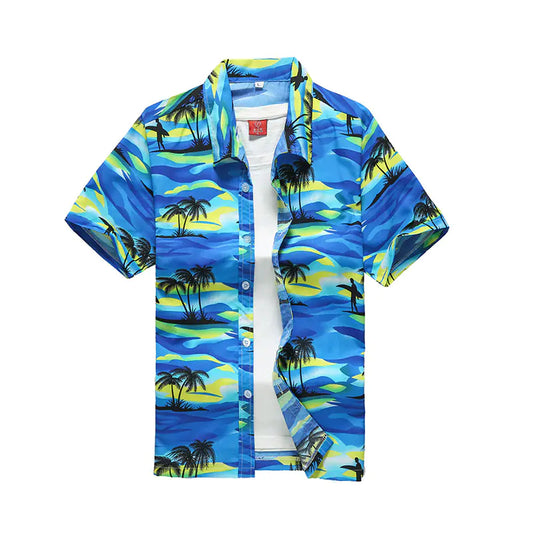Hawaiian Men's Printed Short Sleeve Shirt, Summer Casual