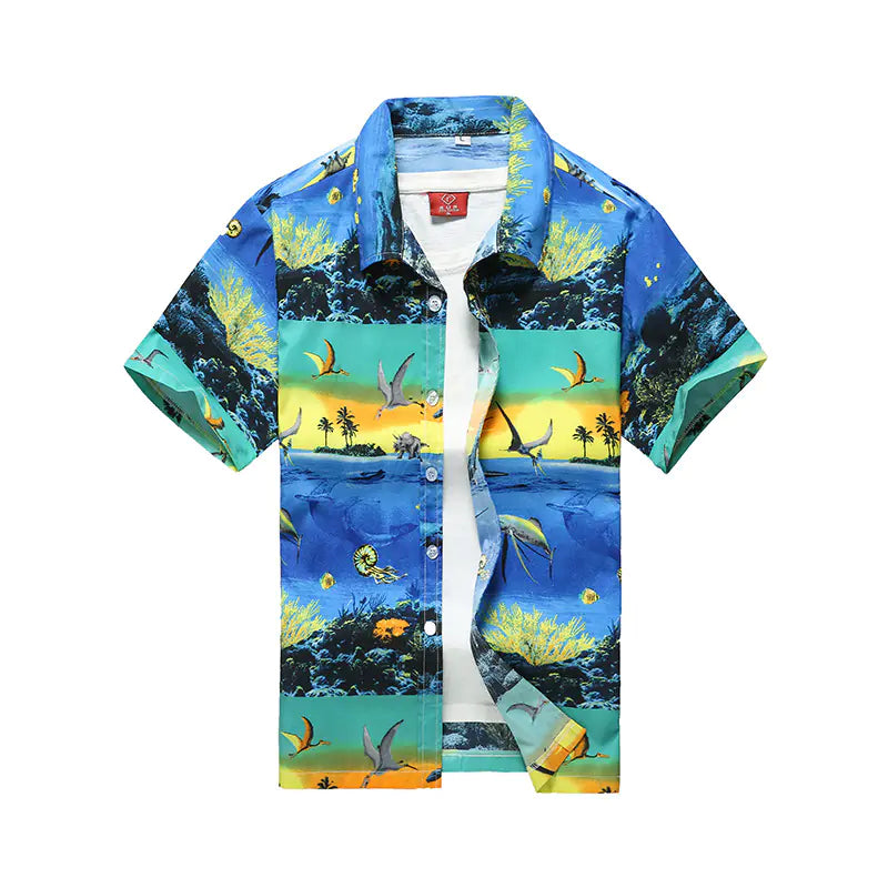 Hawaiian Men's Printed Short Sleeve Shirt, Summer Casual