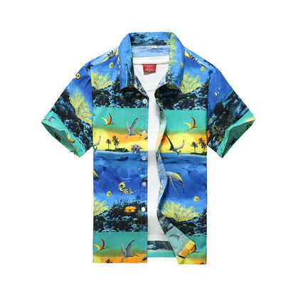 Hawaiian Men's Printed Short Sleeve Shirt, Summer Casual